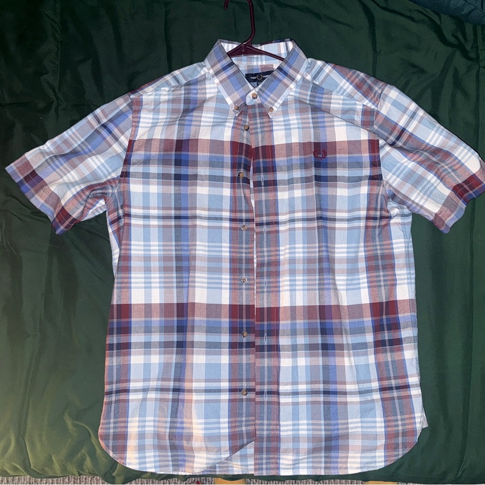 Fred Perry Blue and Brown Plaid Button Down Shirt